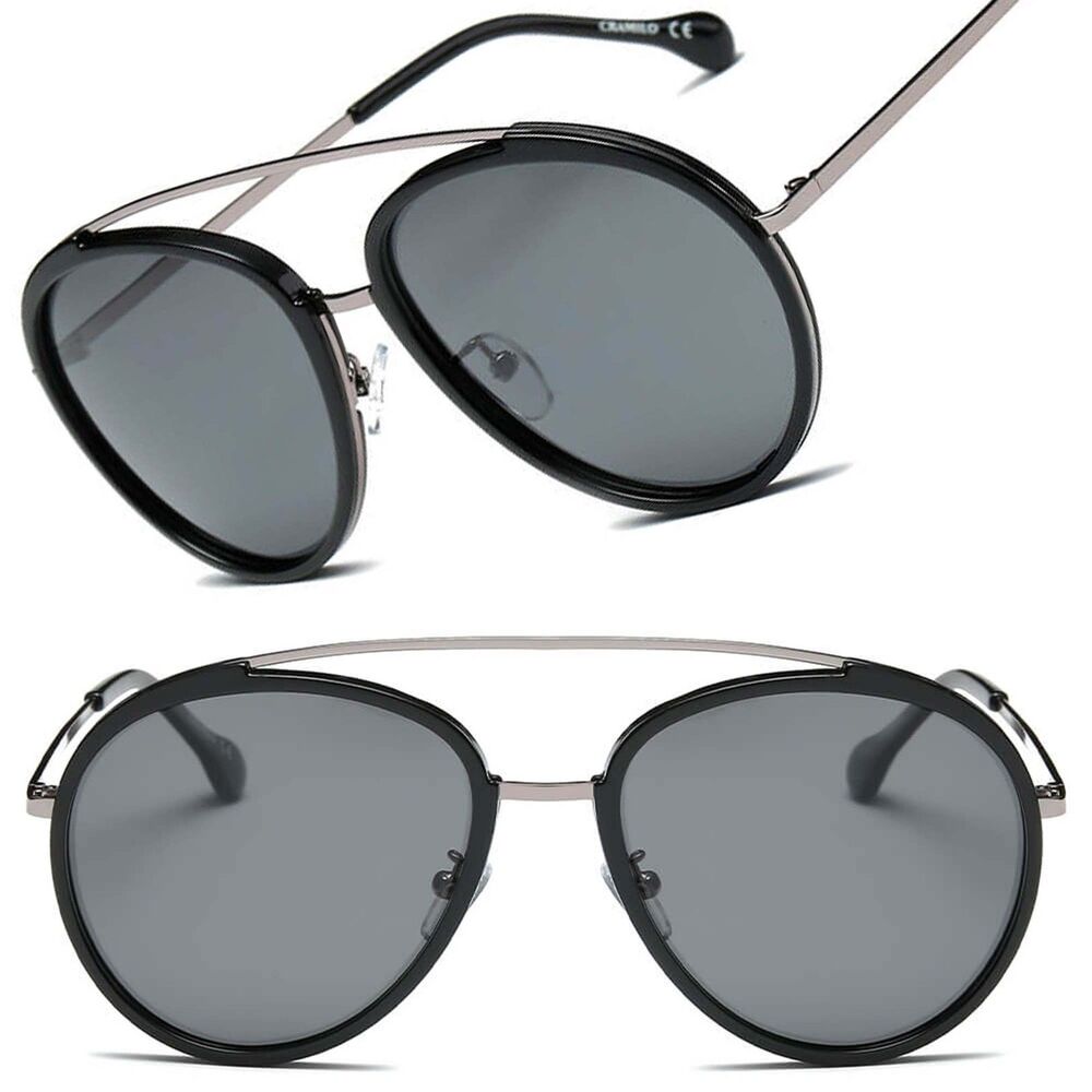Circle Round Brow-Bar Fashion Black Womens Sunglasses